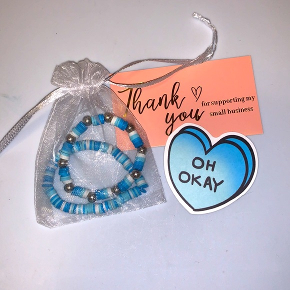 Hand made blue clay bead bracelet set. - Picture 5 of 5